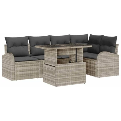 Image of vidaXL 6 Piece Garden Sofa Set with Cushions Light Grey Poly Rattan