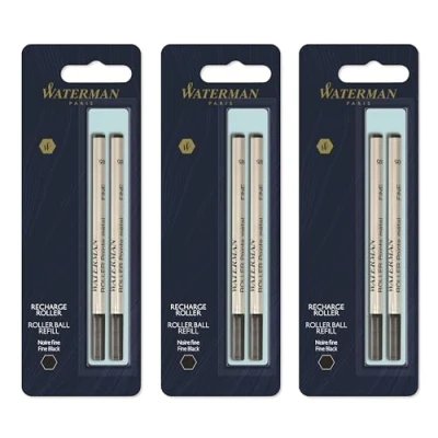 Image of Waterman Rollerball Pen Refill Fine Point Black Ink Pack of 6