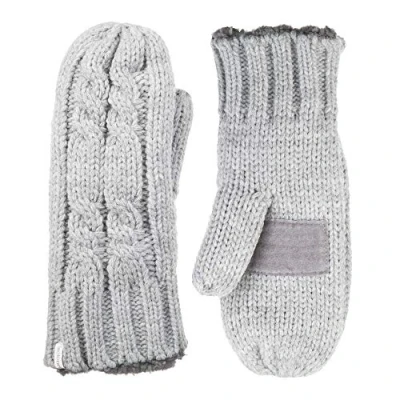 Image of isotoner Women&#039;s Chunky Cable Knit Sherpasoft Mittens Cold Weather Gloves, Heather Grey, One Size