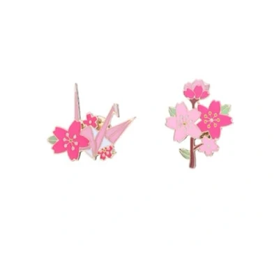 Image of lihonzhi 2Pcs Pink Flower Enamel Brooch Pin Cherry Blossom Thousand Paper Cranes Metal Lapel Pins Badge Sakura Series Set for Women Girls Clothes Bags Romantic Blossoms