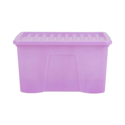 Image of Wham Crystal 60 Liter Storage, Heavy Duty Plastic Storage Box With Lids Home Office Stackable Nestable, Large Boxes x 40 33 cm Tint Lilac (Pack of 5)