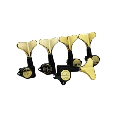 Image of Guyker Guitar Bass Tuners (3R + 2L) 1:17 Ratio Headstock Sealed Tuning Key Pegs Machine Head Replacement for Electric Jazz or Precision Instruments Black+Gold