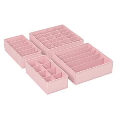 Image of SONGMICS Set of 4 Underwear Drawer Organisers, Dividers, Foldable, for Bras Undies Socks Ties, Fabric Storage Boxes Closet Wardrobe Shelves, Jelly Pink RUS04PK