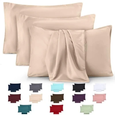 Image of Utopia Bedding Pillow Cases 4 Pack Size 50x75 cm 100% Brushed Microfiber Pillowcases with Envelope Closure Wrinkle, Fade, and Stain Resistant Beige