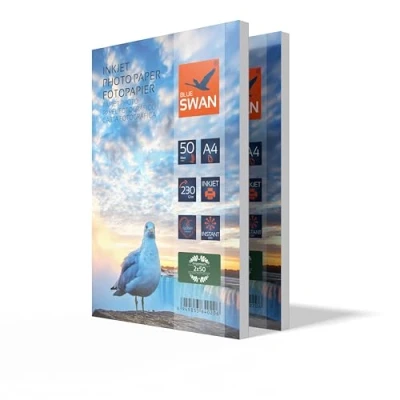 Image of Blue SWAN A4 Gloss Photo Paper, Extra Thick, 230 g/m²,100 Sheets,High White, Quick Dry, Scratch Resistant, Suitable for Inkjet Printers