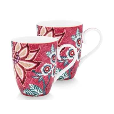 Image of Pip Studio 51002328 Flower Festival Mug with Handle Dark Pink 350 ml Set2