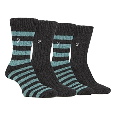 Image of Farah 4 Pair Bamboo Striped Boot Socks Designer Embroidered for Summer (6 11, Charcoal/Teal)