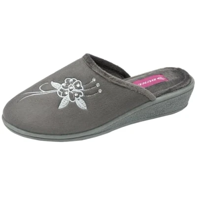 Image of DUNLOP Women&#039;s Ladies Pamela Memory Foam Backless Low Wedge Heel Mule Slipper in Navy Blue or Lilac Size 3,4,5,6,7,8 (Charcoal, UK Footwear System, Adult, Women, Numeric, Medium, 8)