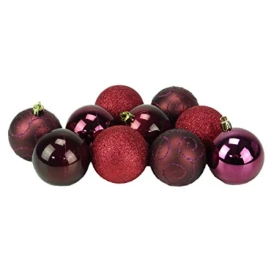Image of Toyland 10 x 60mm Cranberry Colour Christmas Tree Baubles Glitter, Swirl &amp; Shiny Design