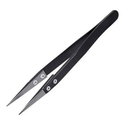 Image of MMOBIEL Ceramic Tips Soldering Tweezers Heat Resistant 1600c / 3000F Non Conductive for Electronics Repairs, Jewellery, Computers, Laboratory Work etc. Black