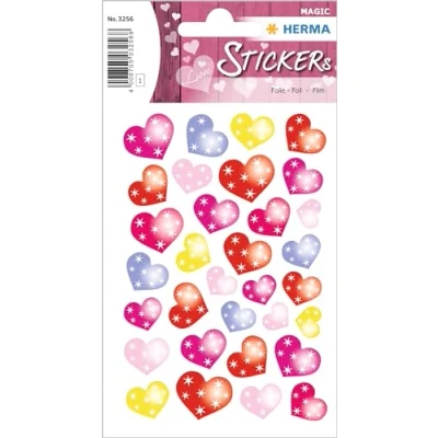 Image of HERMA 3256 Valentine&#039;s Day Heart Stickers, Dot Hearts (32 Foil, Glossy), Self Adhesive, Permanent Adhesive Motif, Labels for Decoration Girls and Boys, Colourful