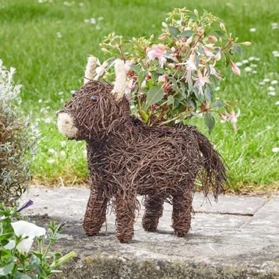 Image of Garden Mile® Animal Themed Flower Planters Novelty Rattan Straw Plant Pots Shelley Sheep and Scottie Dog Decor with a Purpose Lawn Patio (1, Highland Cow)