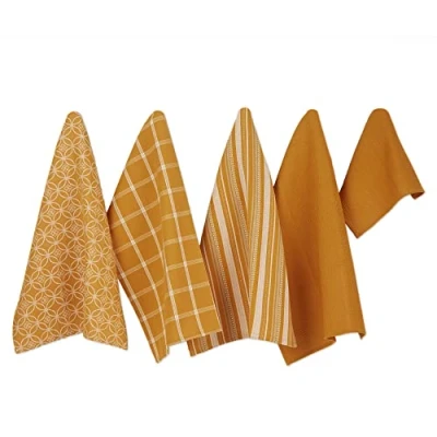 Image of DII Assorted Woven Kitchen Set, Dishtowel, 18x28; Dishcloth, 13x13, Pumpkin, 5 Piece