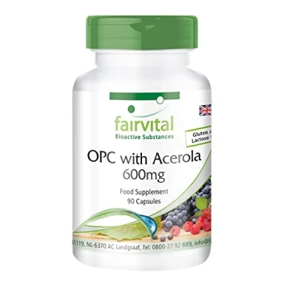 Image of Fairvital OPC 600mg with acerola Bulk Pack for 3 Months Vegan HIGH Dosage 90 Capsules Grape Seed Extract