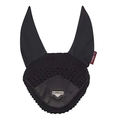 Image of LeMieux Loire Fly Hood for Horses Black Stylish Hand Knitted Crotchet Soft &amp; Stretchy X Large