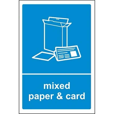 Image of Mixed Paper and card Recycling Sign/Sticker Self adhesive sticker 150mm x 100mm