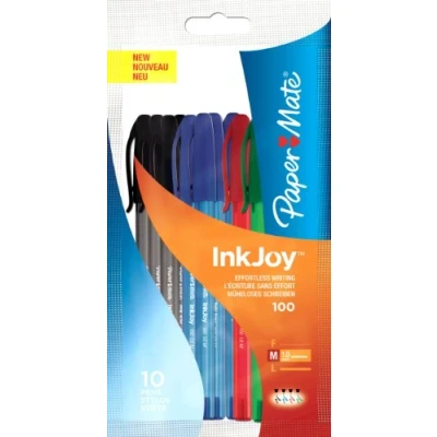 Image of Paper Mate Inkjoy 100 Capped Ball Pen Medium Assorted Standard Colours Bag of 10