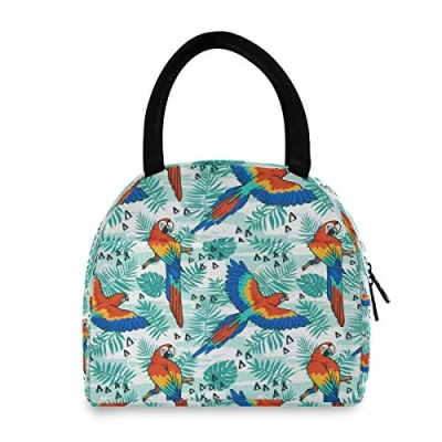 Image of Hunhuni Lunch Tote Bag Tropical Animal Parrot Pattern, Insulated Reusable Box Container for Kids Boys Girls School Office Travel Picnic