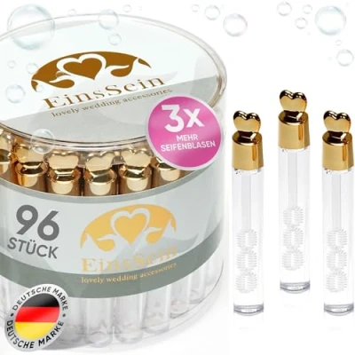 Image of EinsSein 96x Wedding Bubbles Love tube set gold high gloss soap bubble favours guests kids tubes heart wands favors party weddings baptism mini bottle glasses cake diamond 48 60 50 96 pack