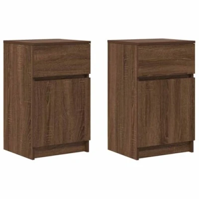 Image of vidaXL nightstands/bedside cabinets 39x35x65cm engineered wood brown oak modern storage for bedroom