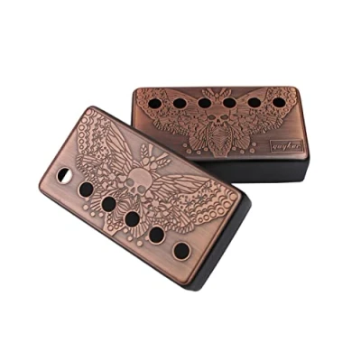 Image of Guyker Humbucker Pickup Cover (50mm/52mm Pole Spacing) Cupronickel Bridge and Neck Pickups Frame Set Replacement Parts for Les Paul LP Style Electric Guitar, Skull Wing Style, Bronze
