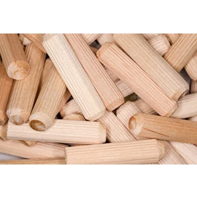 Image of 8mm x 40mm Wooden Dowel Pins Grooved Dowels Plugs Chamfered Fluted Pin Wood for Furniture Woodwork Joinery Pack of 20 (Beechwood)