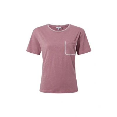 Image of TOG24 Liana Women&#039;s Supersoft Cotton Tee, Summer T Shirt, Beathable, Scooped Neckline, Laddering Detail &amp; Embroidery Mauve
