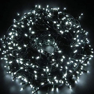 Image of Fairy Lights 750 LEDs Cool White Indoor/Outdoor Christmas String Tree/Home/Party/Wedding/Garden Decorations Green Cable 8 Modes Mains Powered Memory Auto Timer