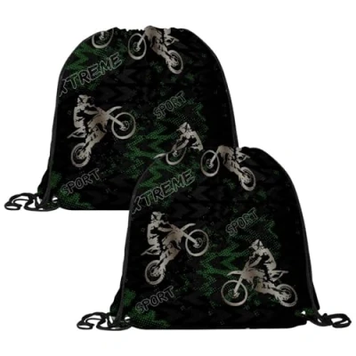 Image of VAPOKF 2PCS Drawstring Bags, PE Gym Bag, Personalised String Swim Trainer Bag for School Sports Travel, Grunge Motocross Boy