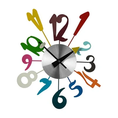 Image of Premier Housewares Funky Numbers Wall Clock, Metal, Multi Colour, 5 x 34 38 cm