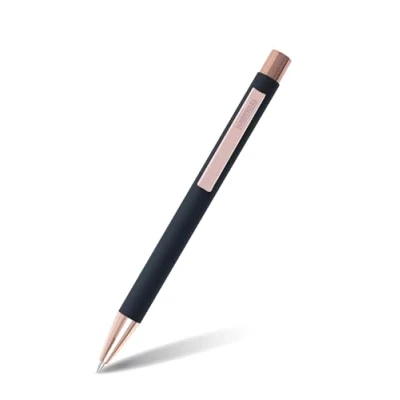 Image of Online soft Metal ballpoint pen, retractable ball aluminum, replaceable refill, touch feeling, premium writing experience with black colour, durable design colour grey