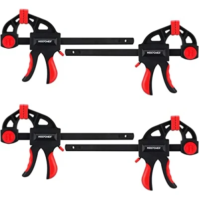 Image of MAXPOWER F Clamps, 6 inch/150mm Quick Grip Ratchet Bar Clamp, 13 inch/340mm Spreader Release and One Handed Clamp for Woodworking DIY Projects