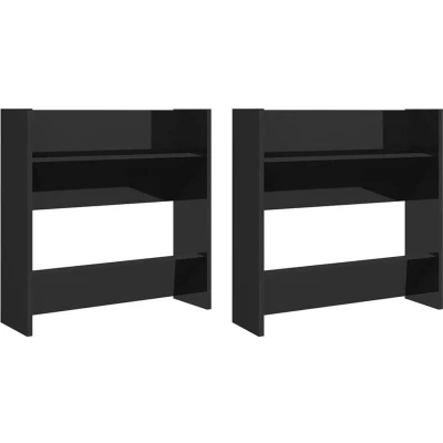 Image of vidaXL Wall Shoe Cabinets 2 pcs High Gloss Black 60x18x60 cm Engineered Wood
