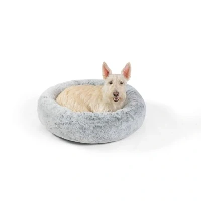 Image of Best Friends by Sheri SnuggleSoft Faux Rabbit Fur Memory Foam Calming Donut Bed for Dogs and Cats, Grey, 23&quot; x