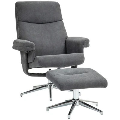Image of HOMCOM Recliner Chair with Footstool, Upholstered Velvet Fabric Armchair Adjustable Back, Solid Wood Frame for Living Room, Charcoal Grey