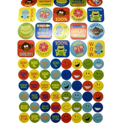 Image of 500 Reward Stickers Smiley Faces, 100%, Good Work, Nice Job