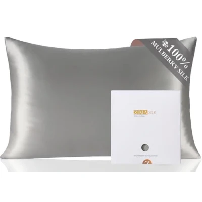 Image of ZIMASILK 100% Mulberry Silk Pillowcase for Hair and Skin Health, Both Sides Premium Grade 6A Silk, Soft &amp; Smooth, 600 Thread Count, with Hidden Zipper, 1pc (Standard 50x75 cm, Dark Grey)