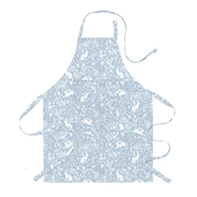 Image of Le Chateau Textiles William Morris Inspired Forest Life Light Blue Cotton Kitchen Apron