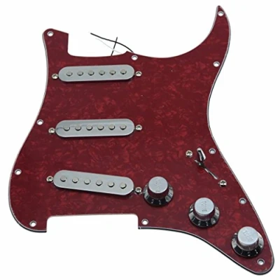 Image of Dopro Custom Loaded Strat SSS Pickguard Prewired ST With Ceramic Pickups for USA/Mexican Fender Red Pearl Chrome Covers and Knobs