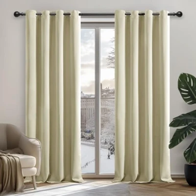 Image of Deconovo Thermal Insulated Blackout Curtains Eyelet for Bedroom 135x240cm Beige 1 Pair