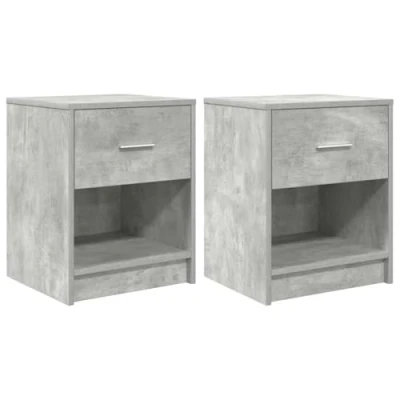 Image of vidaXL Concrete Grey Bedside Cabinets with Drawer/Concrete Side Tables for Bedroom/Freestanding Nightstands