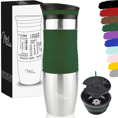 Image of Milu Thermo Mug 370ml 450ml Insulated Coffee to go 100% Leak Proof Stainless Steel Drinking Car Double Wall Insulation Travel (Olive Green, 450ml)