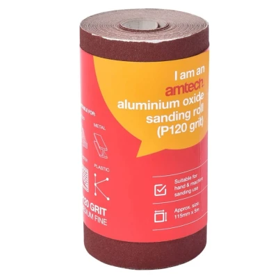Image of Amtech P120 Grit (Medium Fine) Aluminium Oxide Sanding Roll (115mm X 500cm)