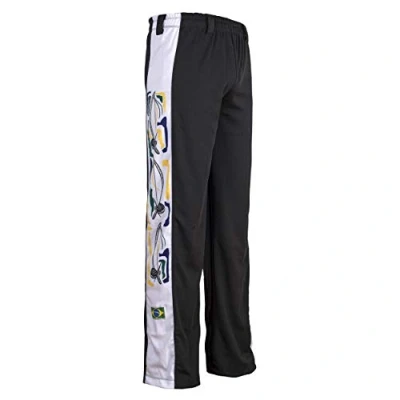 Image of JL Sport Authentic Brazilian Capoeira Martial Arts Unisex&#039;s Trousers Black (with Traditional Berimbau in White Along Leg) L