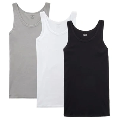 Image of NUOZA Mens Vests Tops Cotton Tank Top Men Fitted Black for UK Sleeveless Undershirts 3 Pack Gym Running Summer Multiple Colors and Sizes White Gray 2XL