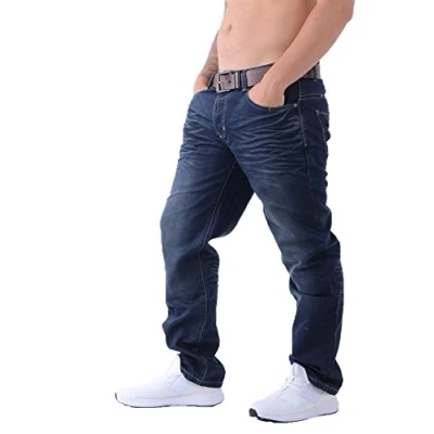 Image of Crosshatch Men&#039;s Jeans Straight Fit Vintage Faded Blue Denim Farrow W38 L30