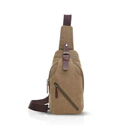 Image of FANDARE Sling Bag with Earphones Hole Student Outdoor Sport Portable Multifunction Crossbody Man/Woman Wear Resistant Canvas Khaki
