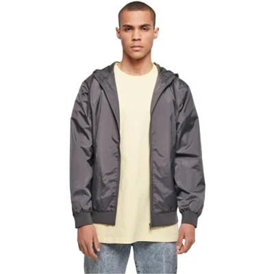 Image of Build Your Brand Men&#039;s Windrunner Jacket, Dark Shadow/Dark Shadow, L