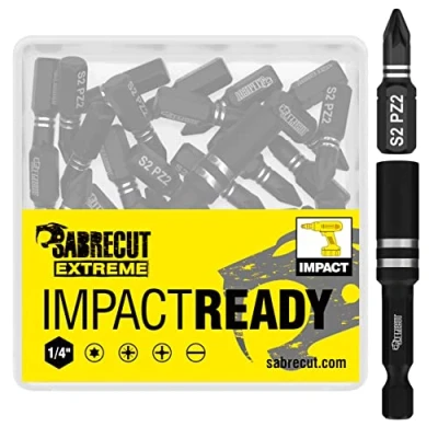 Image of 41 x SabreCut SCPA25_41 25mm PZ2 Impact Screwdriver Driver Bits Set Single Ended Pozidriv POZI No.2 Heavy Duty Including Bit Holder and Storage Box