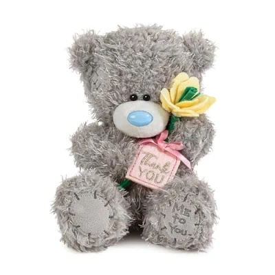 Image of Me to You Tatty Teddy &#039;Thank You&#039; Plush Bear On Gift Plinth 15cm High Official Collection, Grey